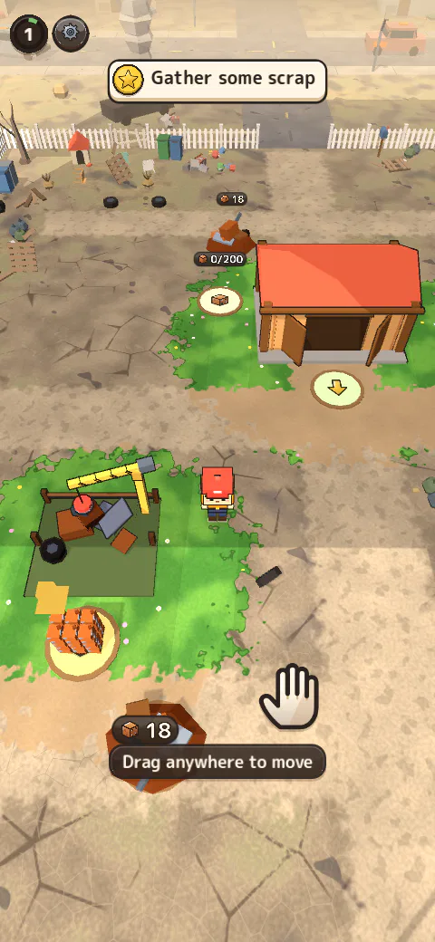 The first screen: drag to move and collect scrap