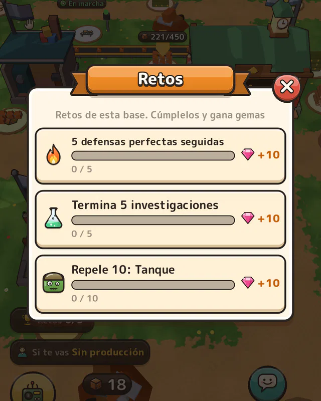 La pantalla de retos de etapa